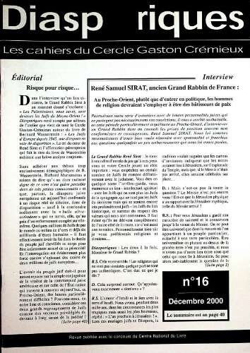 Diasporiques : les cahiers du Cercle Gaston-Crémieux N°16 (Déc 2000)